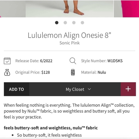 Lululemon Align onesie 8” Sonic Pink - Picture 2 of 9